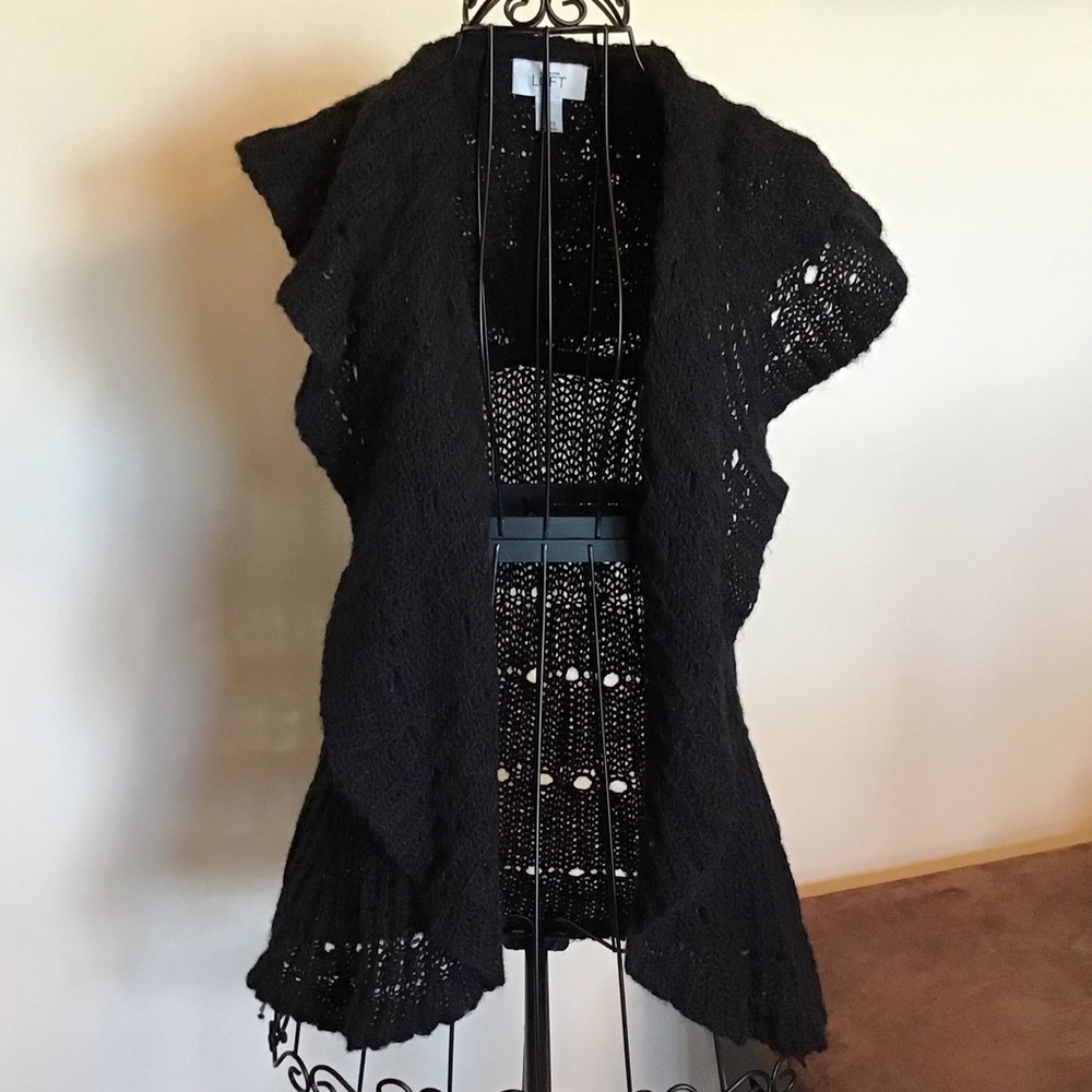 Sweater Ann Taylor Loft black Cascade cardigan XS S